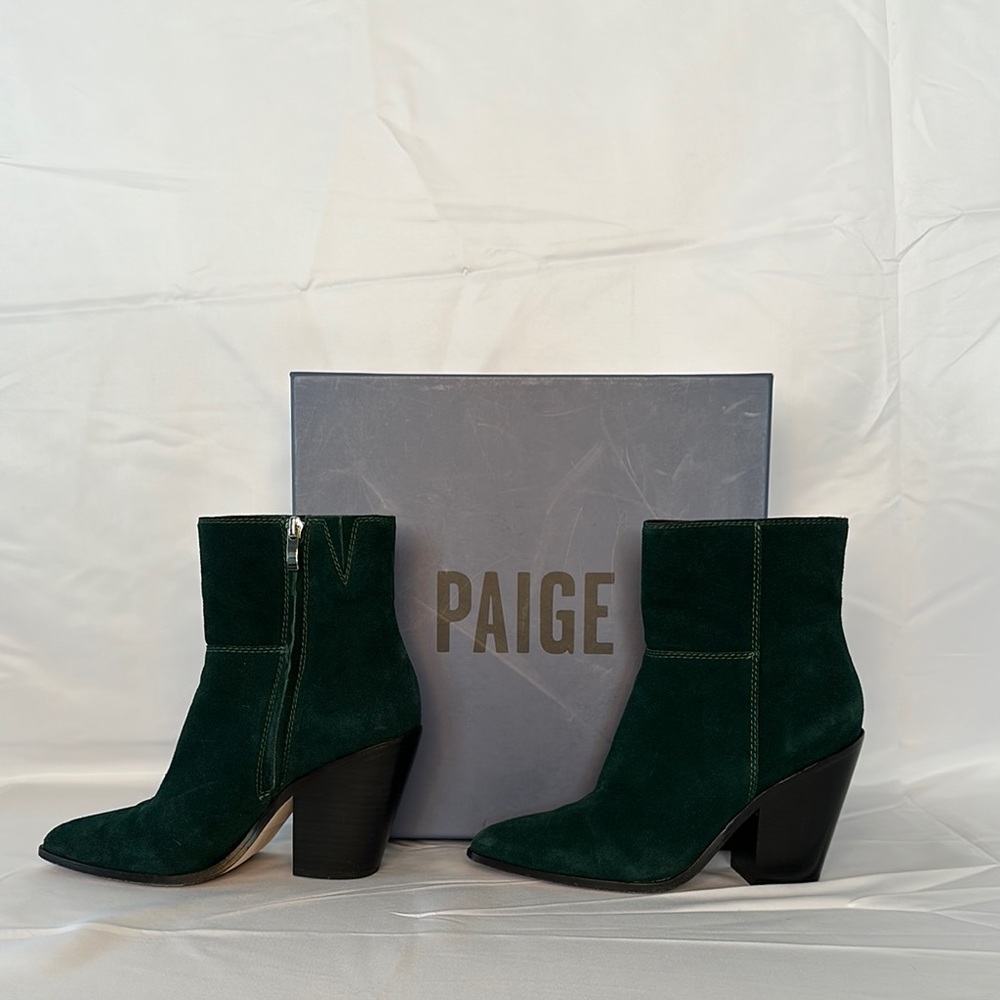 PAIGE Paisley Suede Ankle Booties with Pointed Toe In Teal